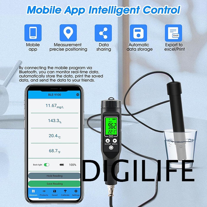 APP Bluetooth Dissolved Oxygen Meter DO Tester Oksigen Terlarut  BLE9100 Water Air BLE-9100 Disolved