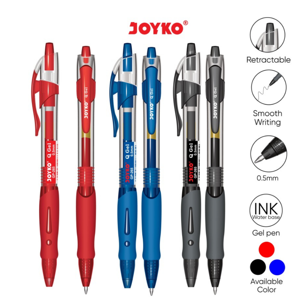 

JOYKO Pena Q Gel 0.5mm Hitam, Biru, Merah GP-265 / Sangat Bagus (1 PACK = 12 PCS)