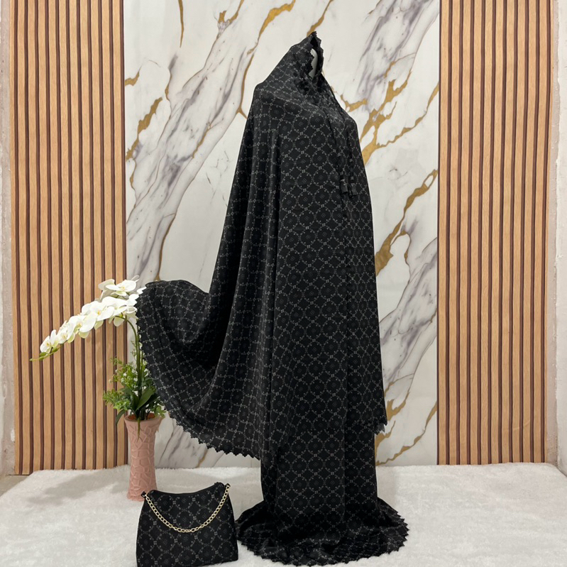 ORIGINAL MUKENA SANTORINI SILKY DEWASA JUMBO 2IN 1 LUSER CUT BY RIYAN MUKENA