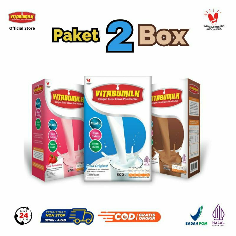 

(Paket 2 Box) Vitabumilk Susu Etawa Herbal Gemuk & Cerdas | Susu Kambing Etawa Plus Herbal Vitamin Kecerdasan & Nafsu Makan Anak dan Remaja