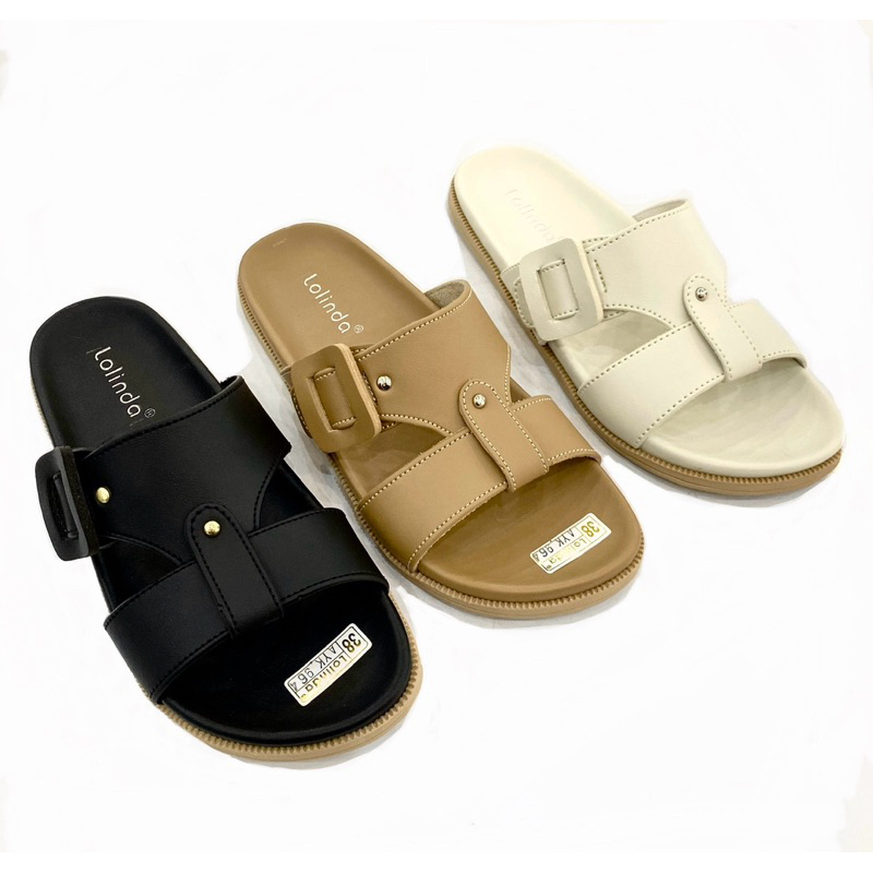 LOLINDA NEW ARRIVAL SANDAL WANITA SELOP FLAT KULIT CASUAL LOLINDA SENDAL WANITA SLOP GESPER KEKINIAN