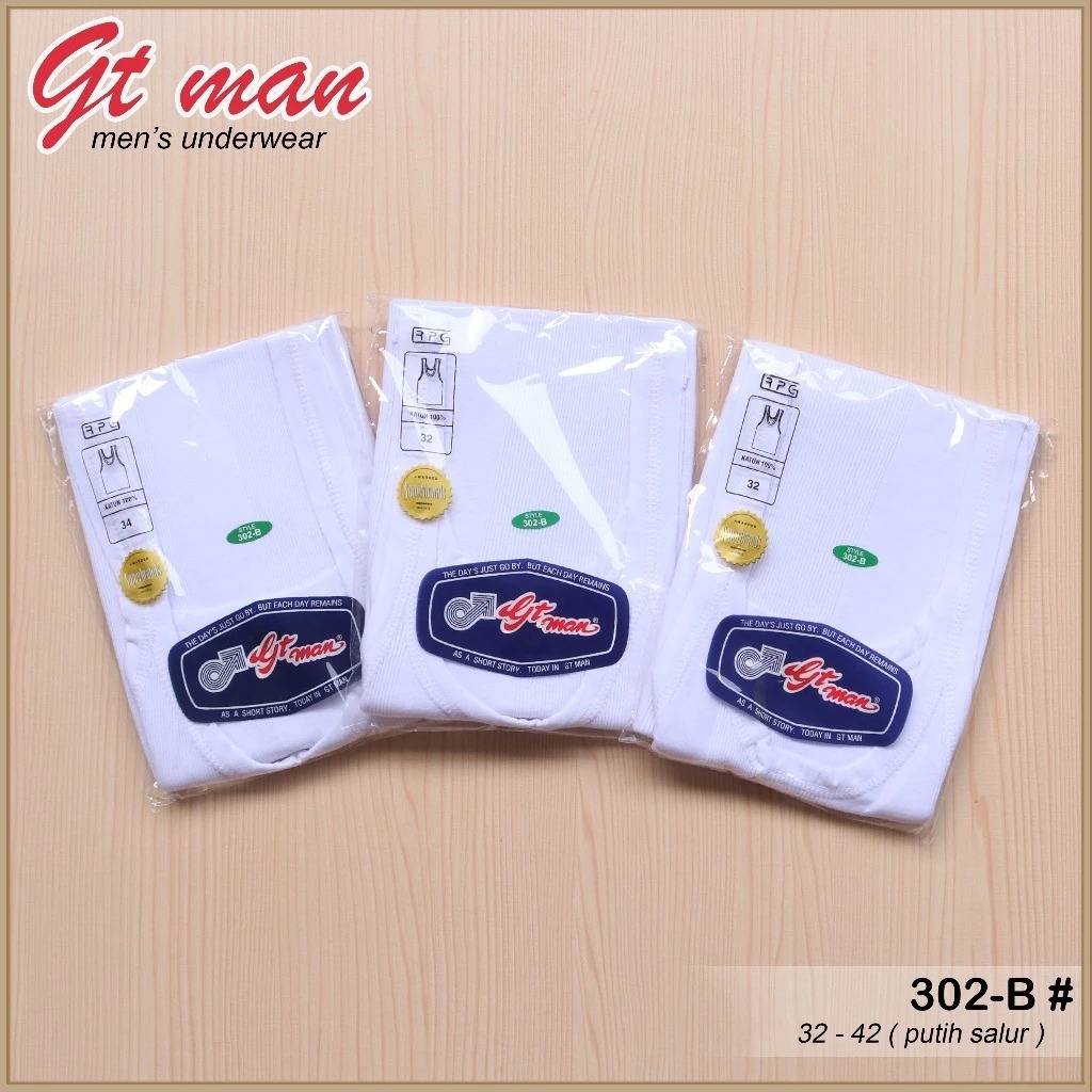 [ 3 pcs ] Singlet GT Man | GT Man Pakaian Dalam Pria Singlet Putih Salur Garis - Garis | Pakaian Dal