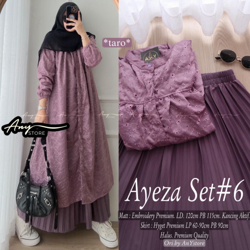 AYEZA SET BY ANY STORE SET ROK PLISKET LONG TUNIK KATUN EMBROIDERY PREMIUM LD 120 JUMBO SET ROK PLIS
