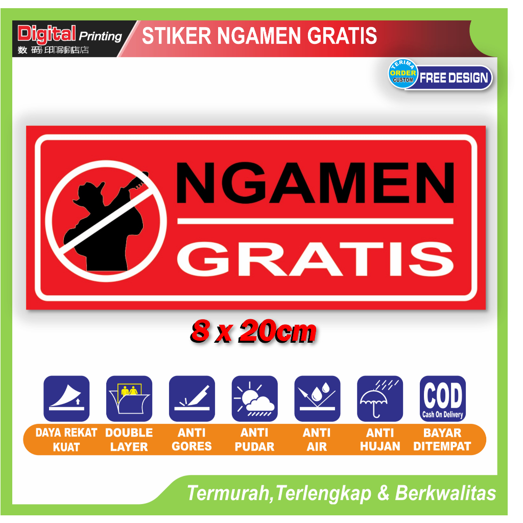 

Stiker tulisan ngamen gratis peringatan pintu toko kantor rumah sticker keamanan lingkungan