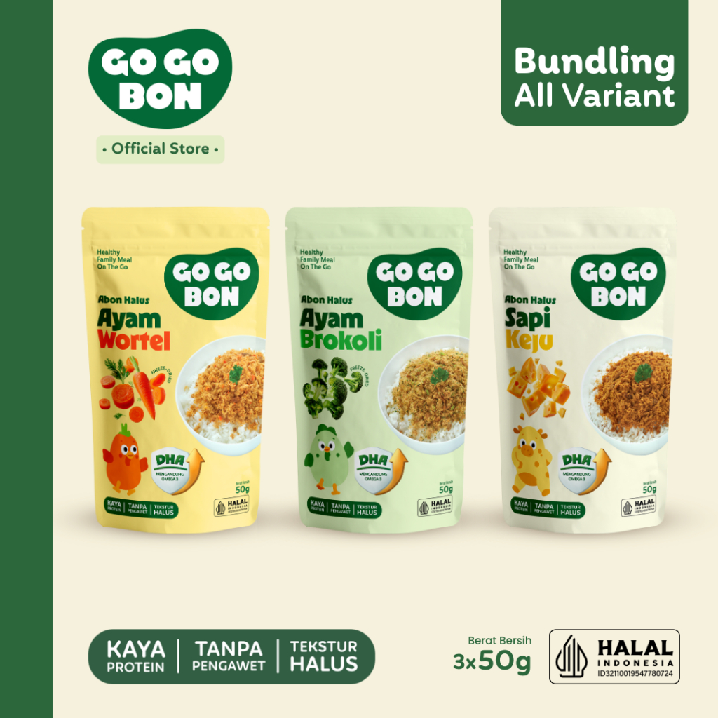 

Gogobon | Bundling Abon Halus Premium | Rasa Sapi Keju | Rasa Ayam Wortel | Rasa Ayam Brokoli(3x50gr)