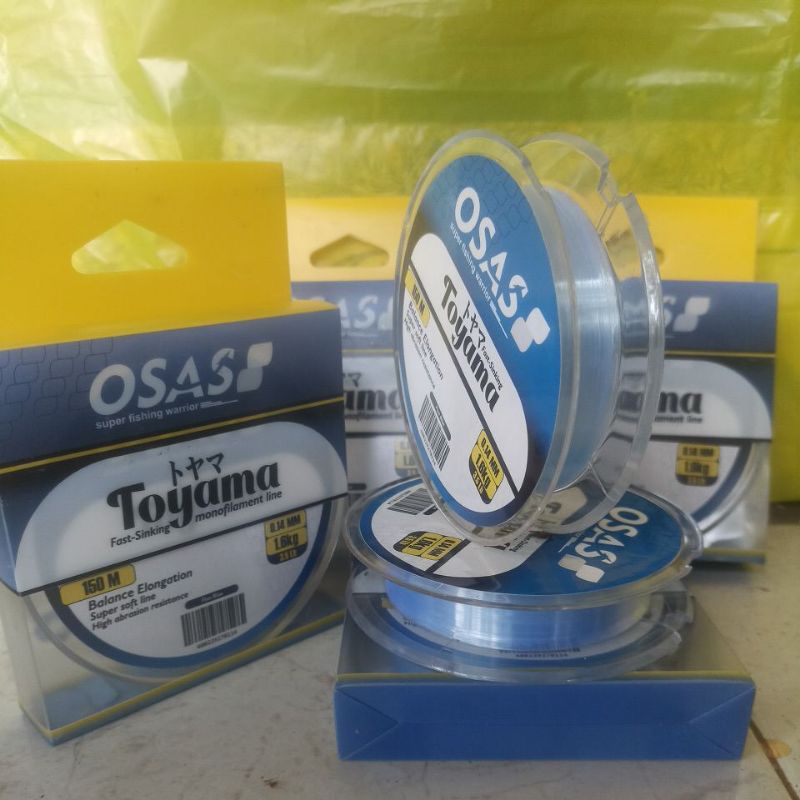 senar pancing OSAS TOYAMA  lentur ulet tidak kriting , bahan Fluro , warna Blue  panjang 150m