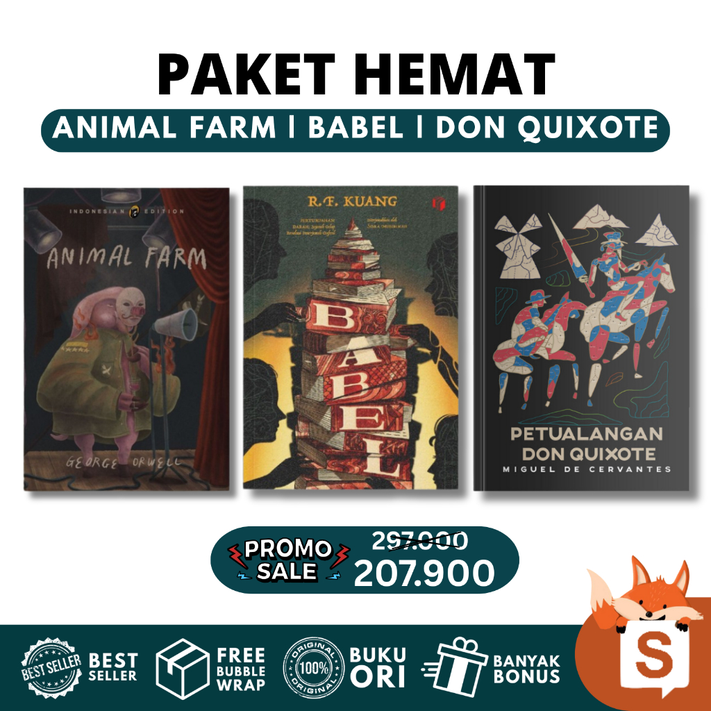 solusibukujakarta - Paket Hemat 3 Buku Animal Farm, Babel RF. Kuang, Petualangan Don Quixote (Shira 