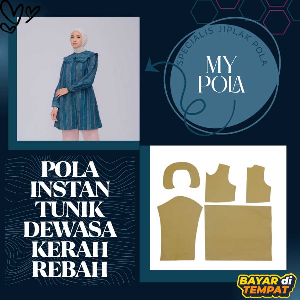 [COD] Pola Tunik Dewasa Kerah Rebah - Pola Baju Wanita Lengkap - Pola Instan - Pola Jiplak