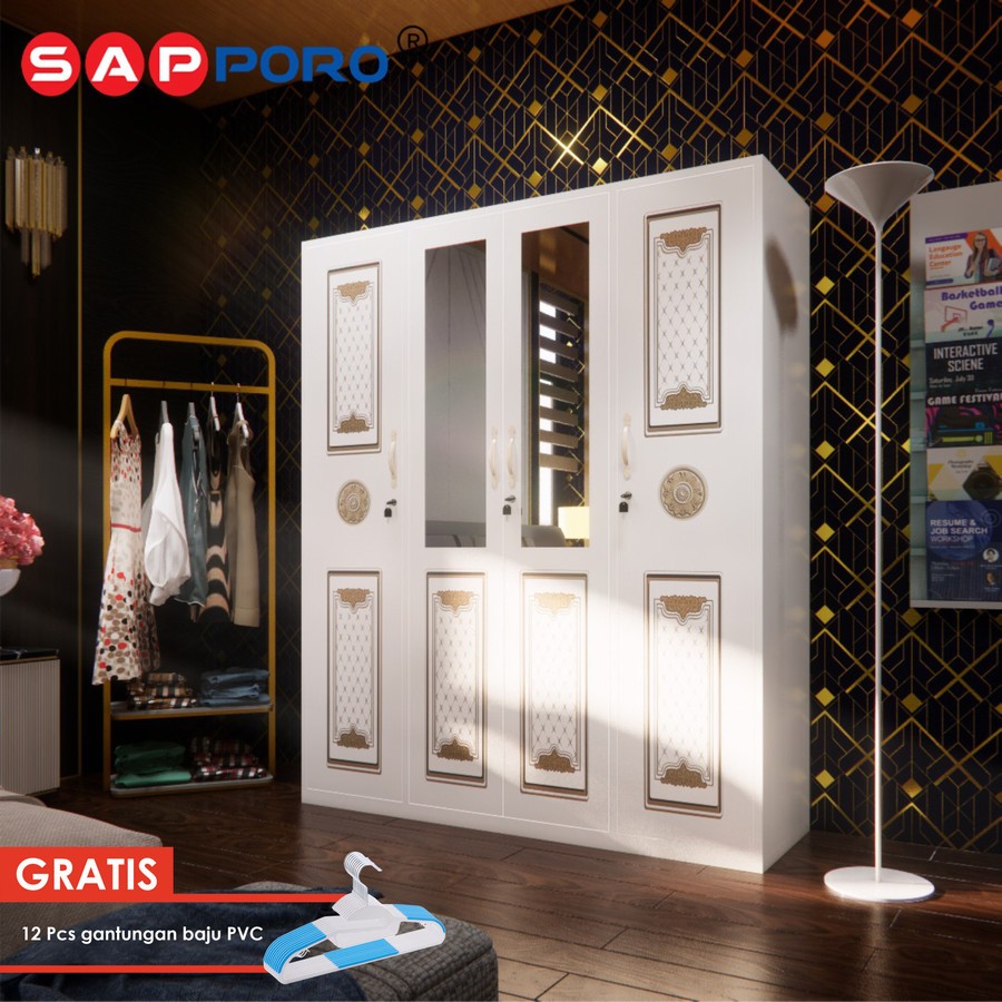 SAPPORO LICATA - Lemari Pakaian Besi 4 Pintu Jumbo