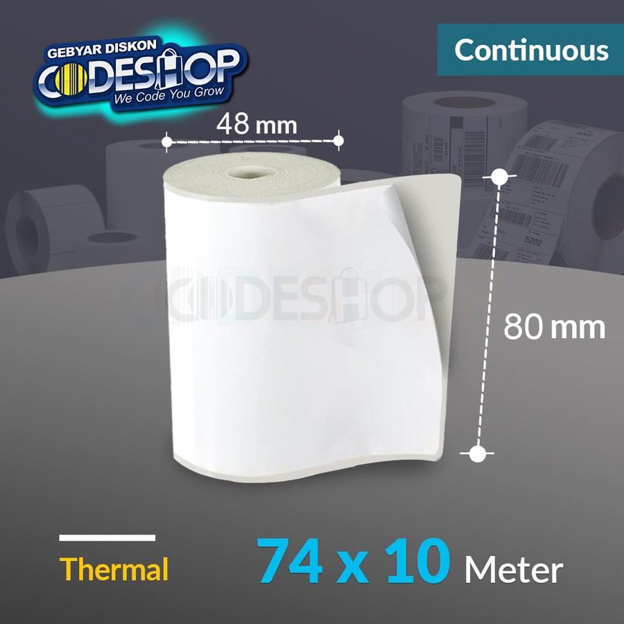 

Label Barcode Thermal Stiker continue 74 x 10 M Continuous 80mm