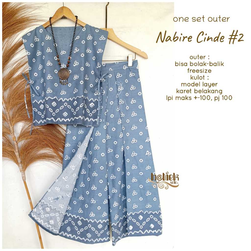 Nabire Cinde One Set Wanita Setelan Batik Outer Celana Kulot Jumputan Katun Premium