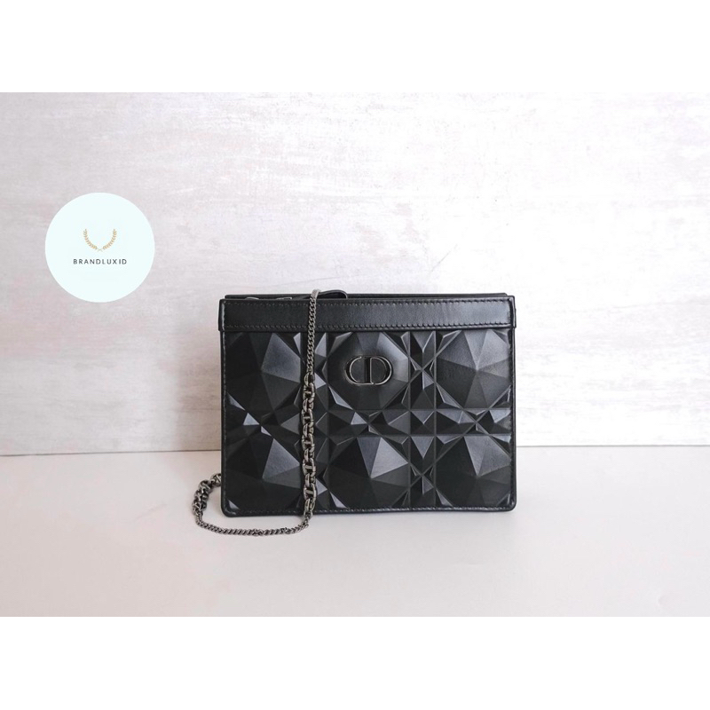 Dior Caro Pochette / Pouch / Clutch On Chain Macrocannage Diamond Leather in Black RHW
