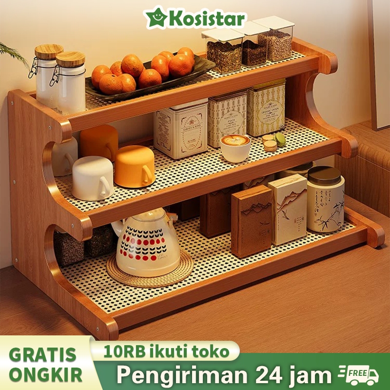 Kosistar Rak Kayu Aesthetic Rak Susun Minimalis Rak Bumbu Dapur Rak Serbaguna Rak Meja Kecil Multifu