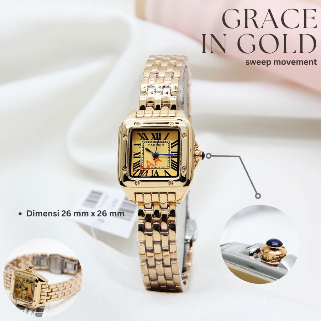 CTR Jam Tangan Sultan Wanita 2.6CM Bentuk Kotak Angka Romawi Jam Tangan Fashion Cewek Vintage COD