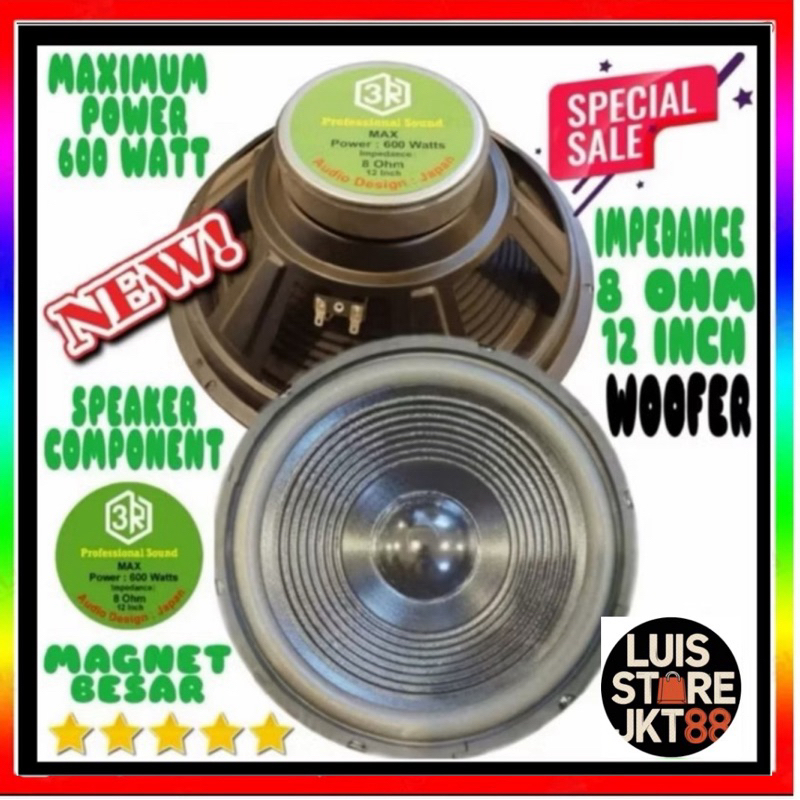 Speaker Component 3R 12 Inch Woofer Magnet Besar 600 Watt 8 Ohm