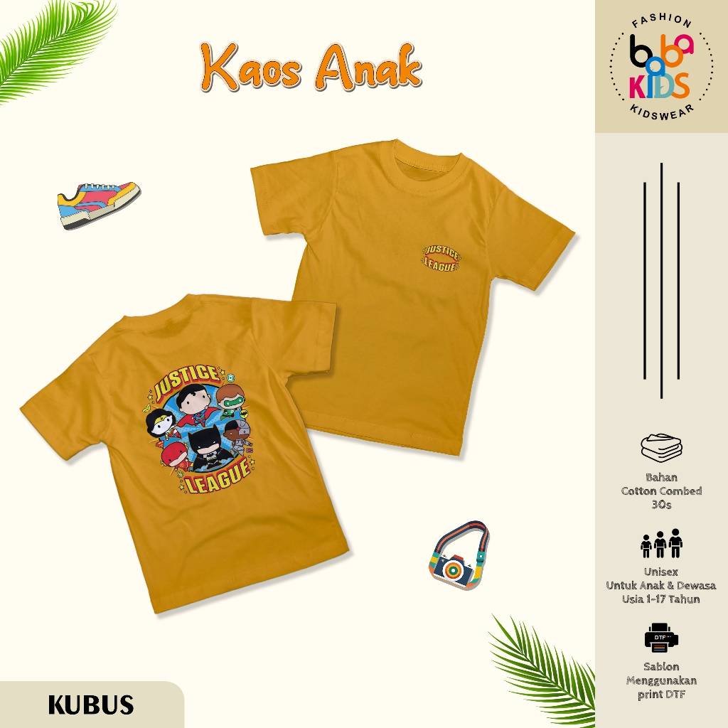 Kaos Anak & Remaja Laki Laki Perempuan 1-17 Tahun Justice Kartun Cotton Combed 30s
