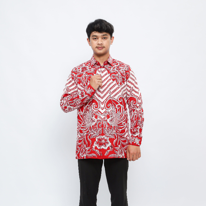 BATIK SIMONET Baju Batik Premium Kemeja Batik Pria Dewasa Warna Merah Original - BTKP002