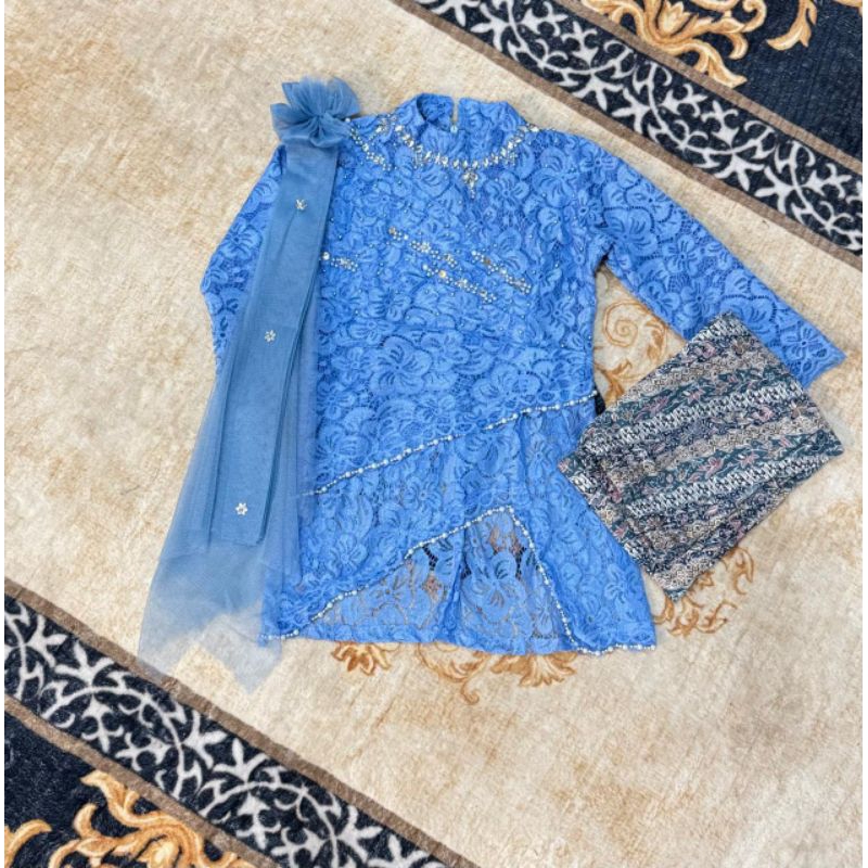 Setelan pakaian baju anak Kebaya selena / Kebaya brokat anak selendang mix payet modern terbaru / Hi
