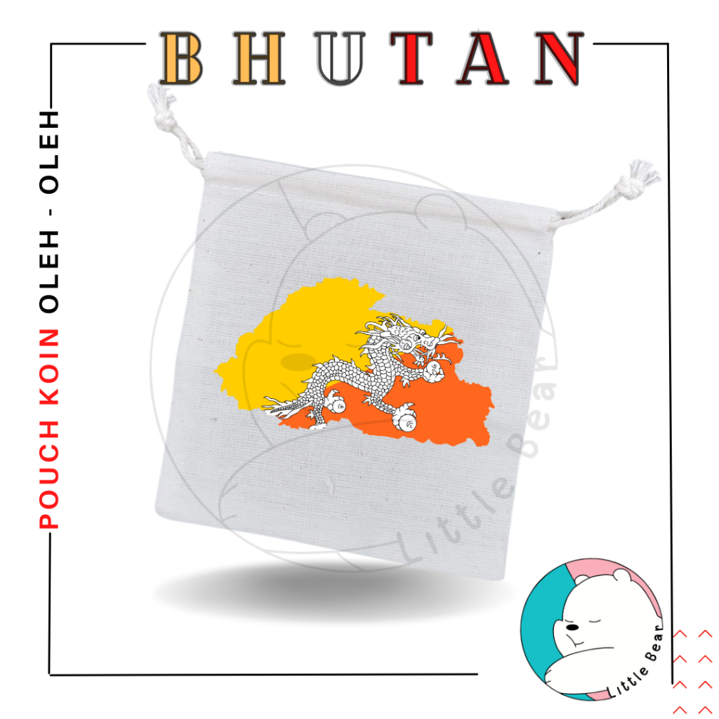 Littlebear Pouch Koin Souvenir Bhutan Dompet Koin Oleh Oleh Bahan Blacu Tali Serut Type 1