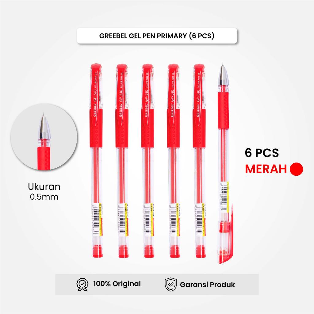 

GREEBEL Gel Pen Pulpen Pena GP-510 Primary Merah 0.5 (6PCS/SET) / Pulpen Gel Murah Grosir