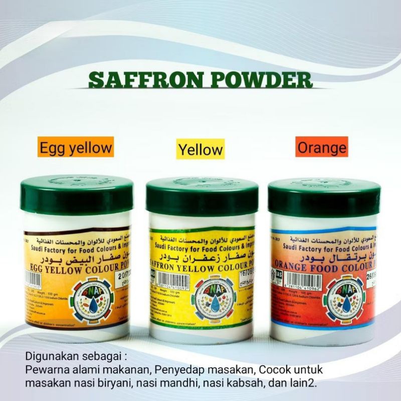 

Saffron Bubuk Yellow & Egg Colour Powder 100g