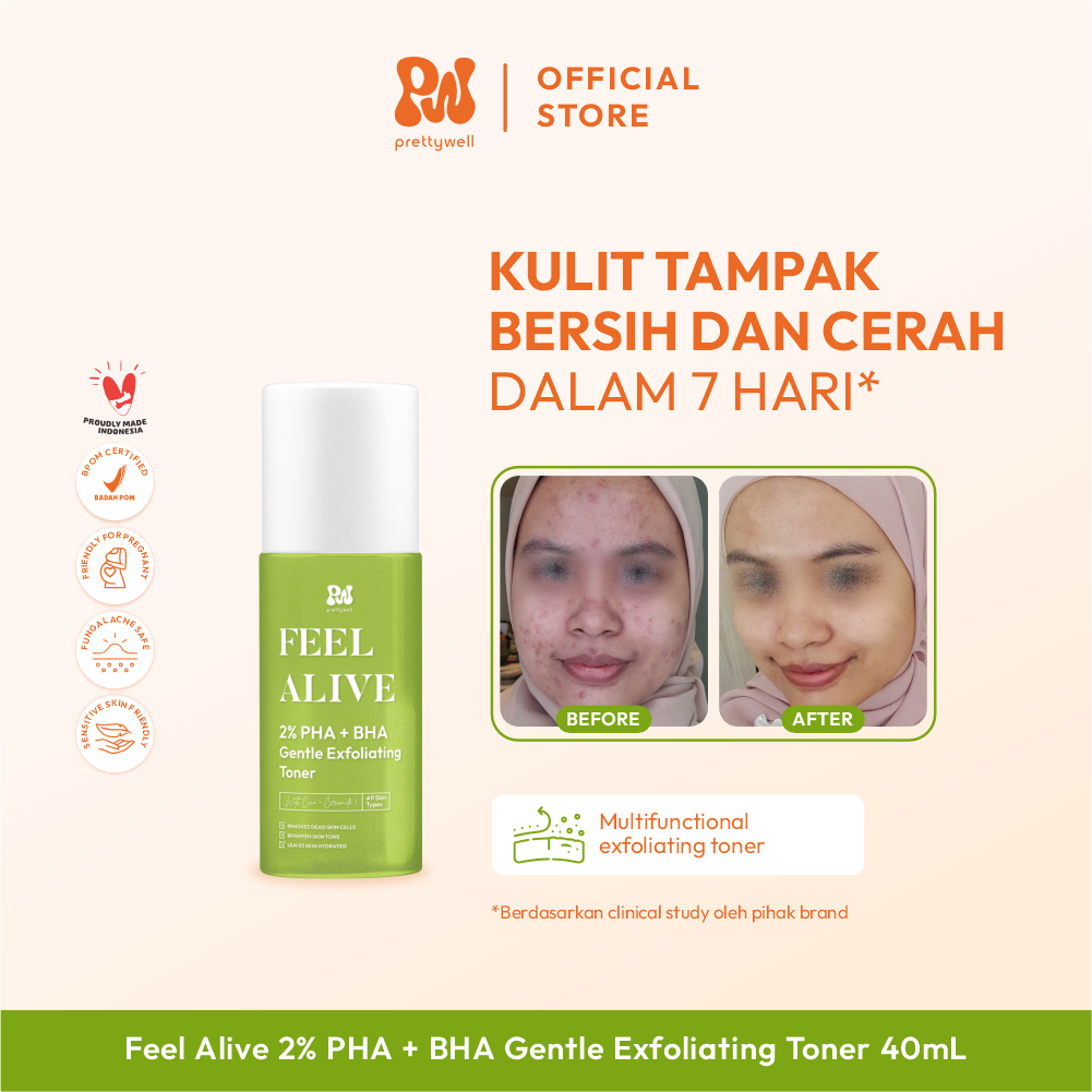 Prettywell Mini [Travel Size] Feel Alive 2% PHA + BHA Gentle Exfoliating Toner 40 mL Toner Pencerah 