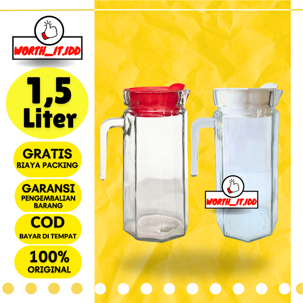 PITCHER GELAS KACA SEGI LIMA 1.5 L TEKO BELING MINUMAN ELEGAN  KUAT PITCHER MINUMAN BELING DESAIN UN