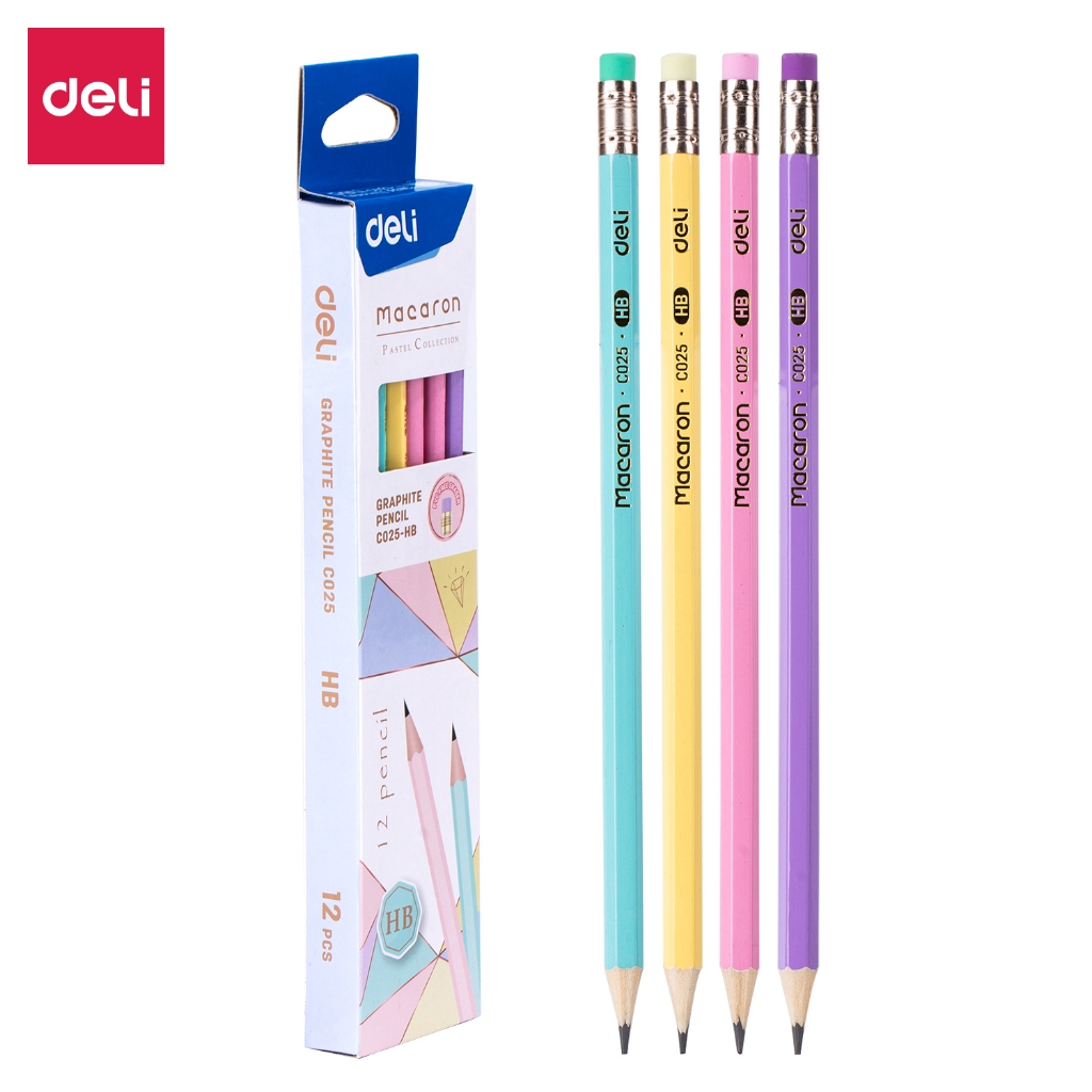 

Deli Graphite Pencil / Pensil Kayu HB 12 Pcs Warna Pastel Lucu Penghapus diujung EC025-HB