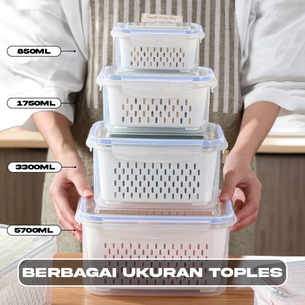 RR561 Kotak Penyimpanan Kulkas Saringan Sayur Pengering Sayuran Wadah Sayur