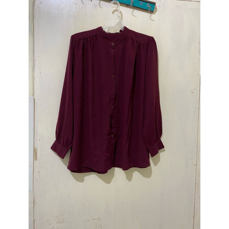 Kamila - OLA BLOUSE || Atasan Kemeja Wanita Basic Ngantor Flowy Anti Kusut kemeja warna maroon berie