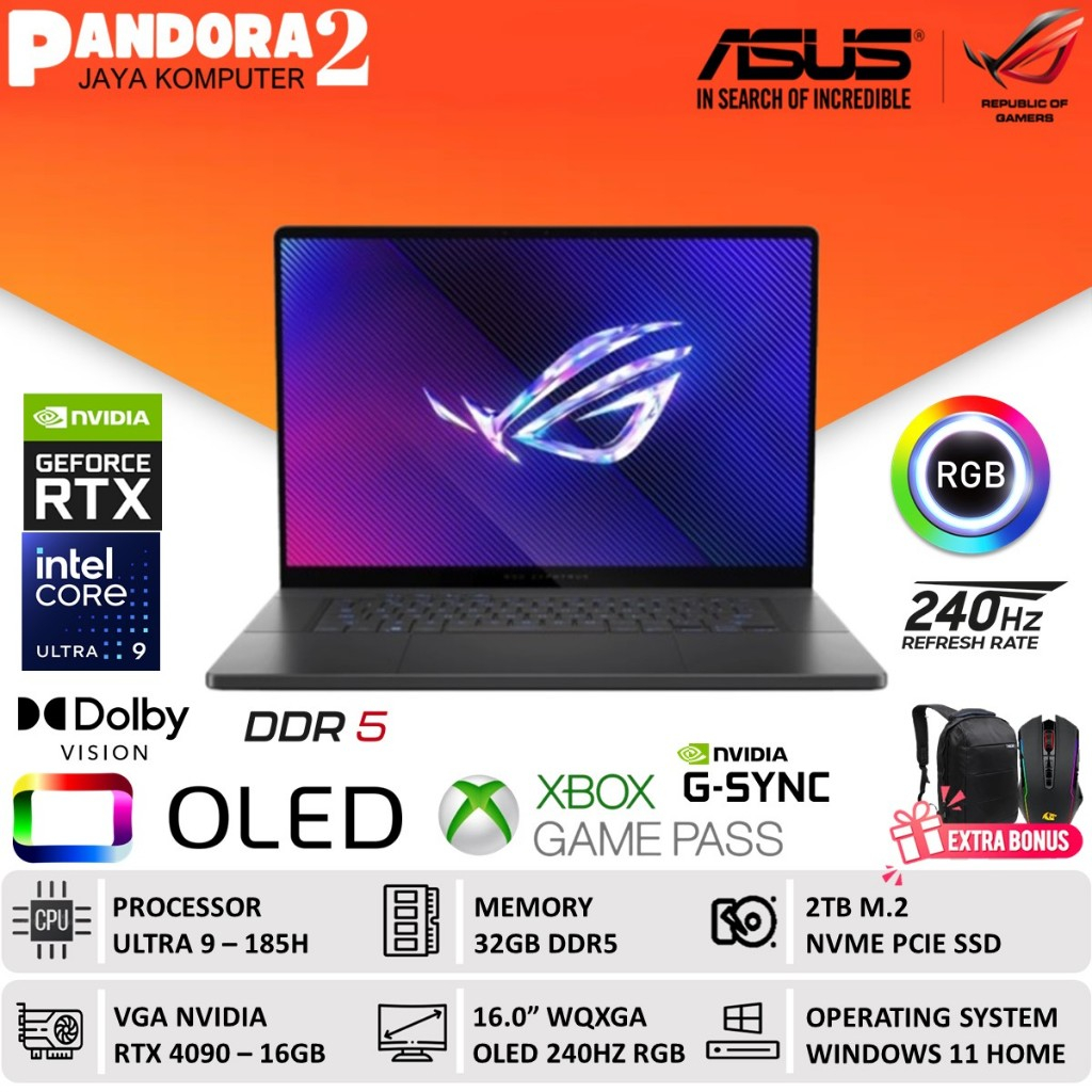 ASUS ROG ZEPHYRUS G16 RTX4090 INTEL ULTRA 9 185H 32GB 2TB 16.0 WQXGA OLED 240HZ WIN11HOME