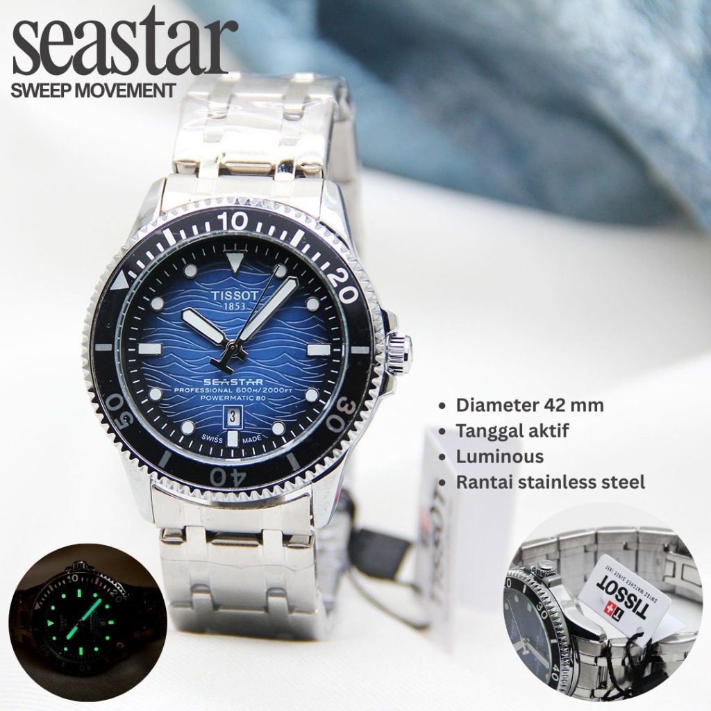 TS Jam Tangan Sultan Pria Tissot Seastar Sweep Movement Stainless Steel Jam Tangan Fashion Cowok COD