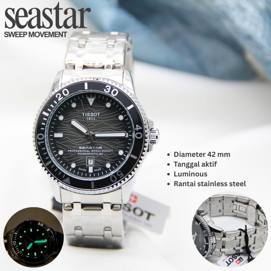 Jam Tangan Sultan Pria Tissot Seastar Sweep Movement Stainless Steel Jam Tangan Fashion Cowok TS COD