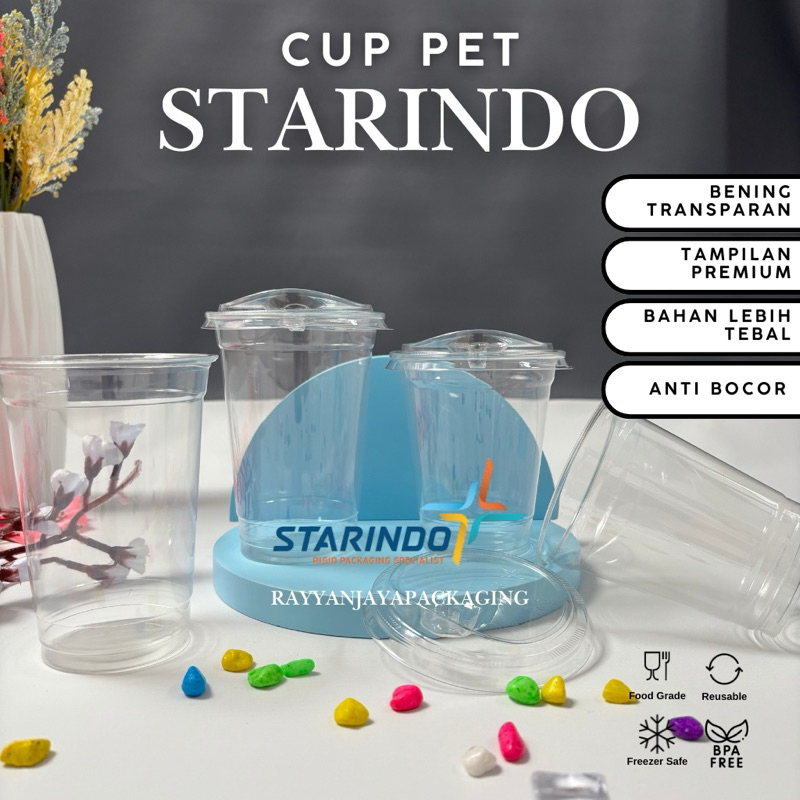 Gelas Plastik Starindo PET Bening Transparan 12oz 16oz / Gelas Kopi Strawless / Cup Minuman Printing