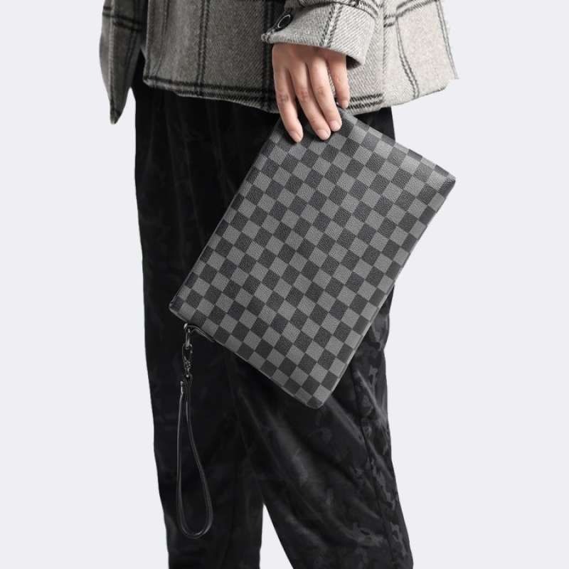 Handbag Clutch Kulit PU Pria Wanita Simple Pouch