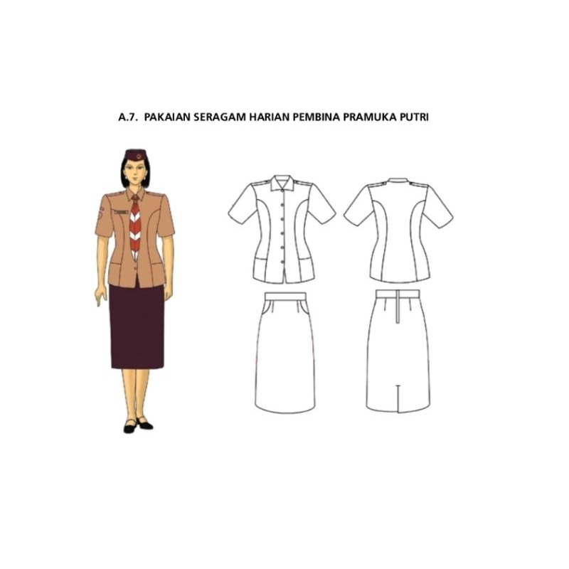 Setelan Pramuka Pembina Perempuan Lengan Pendek Bahan Rafilo (1Stel Baju Plus Celana PDH/PDL) Untuk 