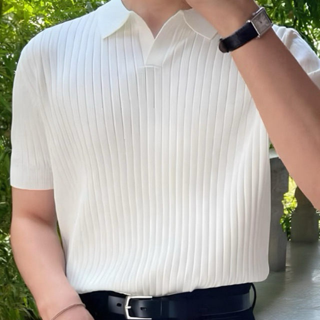 Kaos Polo Knit Shirt Kerah Pria Old Money/Korean Knitting