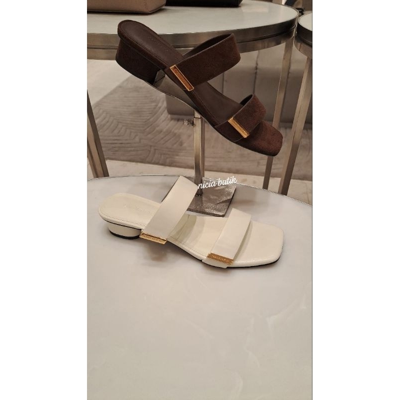 sandal ck heeled double strap metallic accent