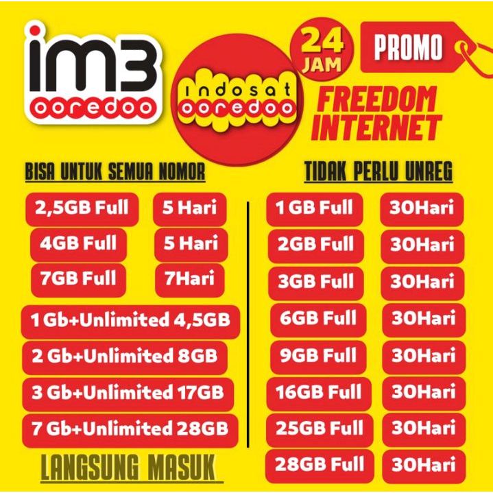 Paket Kuota Internet Indosat 24 Jam 1 Bulan