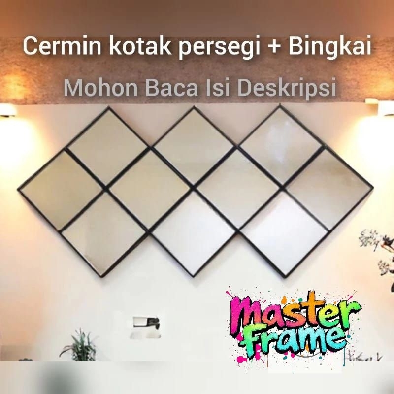 CERMIN DEKORASI DINDING  KOTAK PERSEGI 16x16cm  MURAH HARGA 1PCS COCOK UNTUK DEKORASI DINDING MEWAH