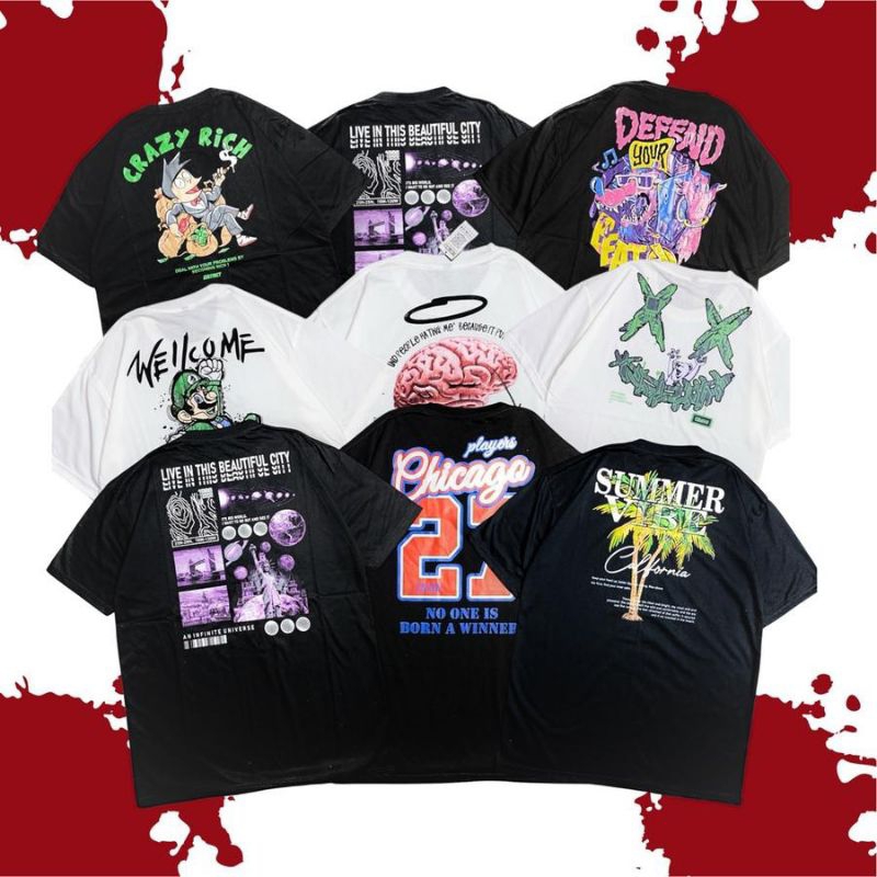 Kaos Distro Grosir Semi Katun Premium Sablon Plastisol Pria Baju Motif Dewasa 6 pcs