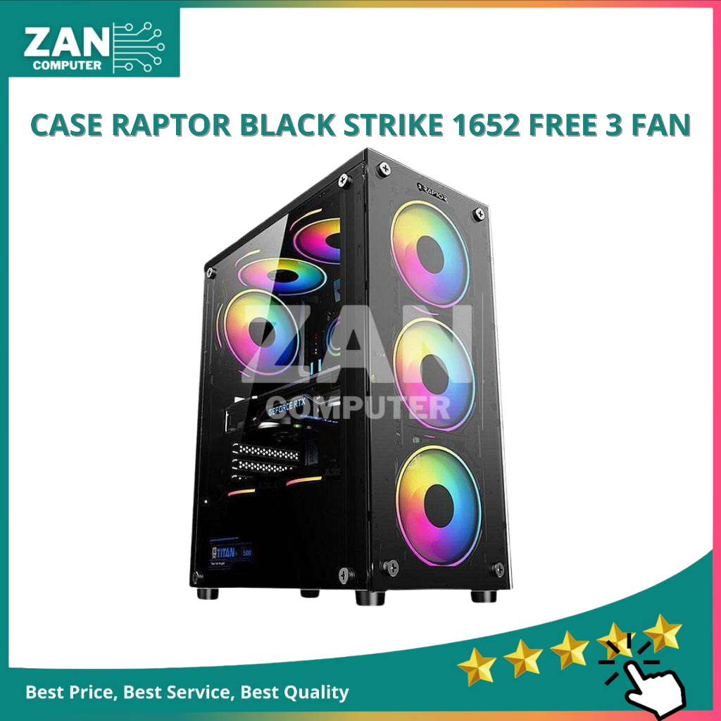 Case Raptor Black Strike 1652 Tempered Glass Free 3 Fan