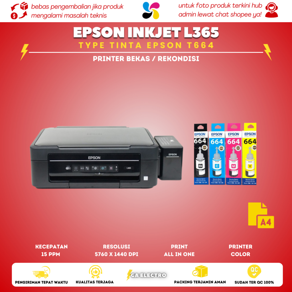 Printer EPSON L365 Color | Print Scan Copy | Tinta Baru Nozzle Full