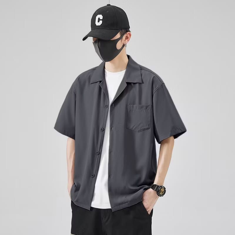 Kemeja Pria Hawaii Keren Outfit Cowok Terbaru Katun Santai Polos