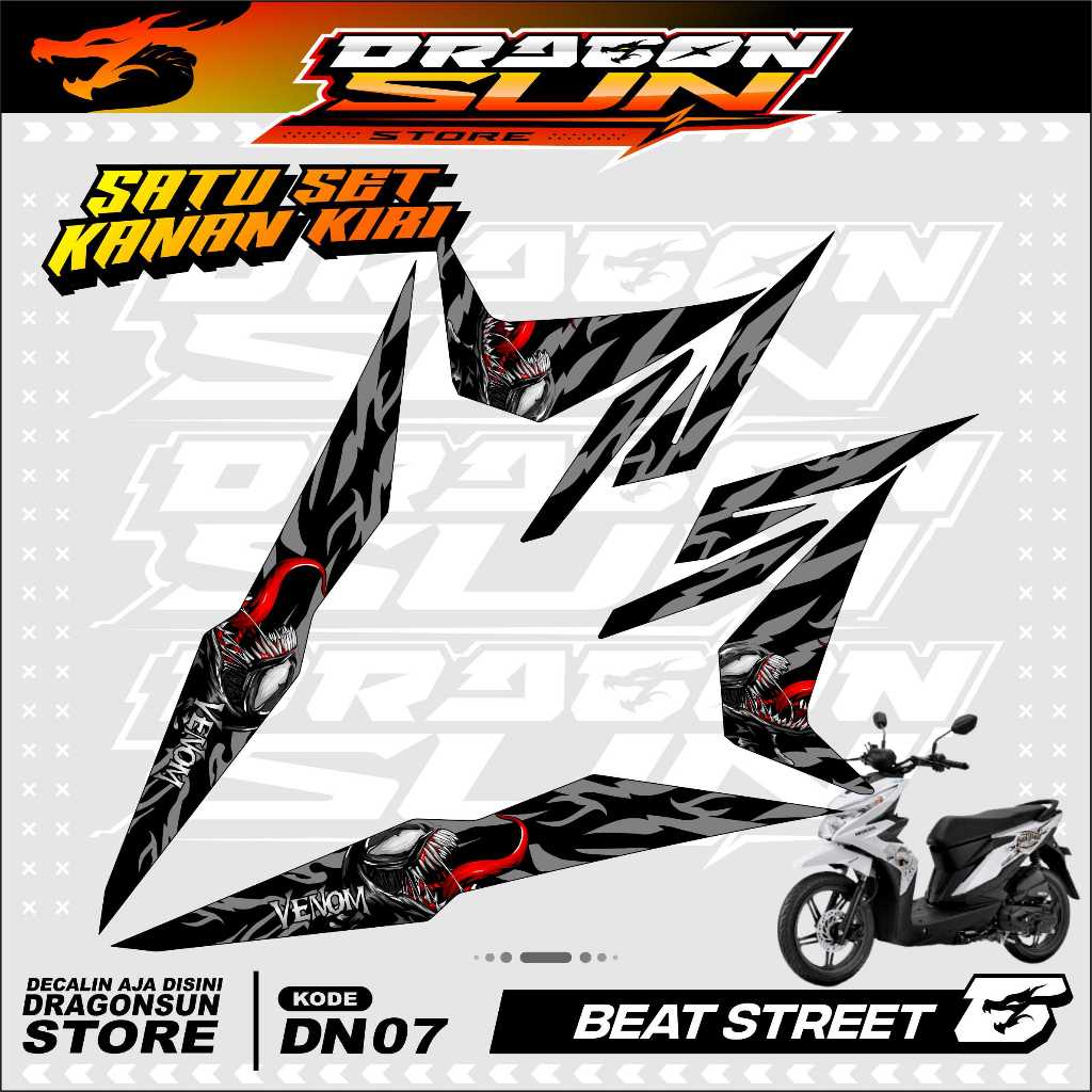 Sticker Venom Striping Motor Beat Street Semifull - DN07 Decal Motor Tahan Pudar & Gores, Kualitas T