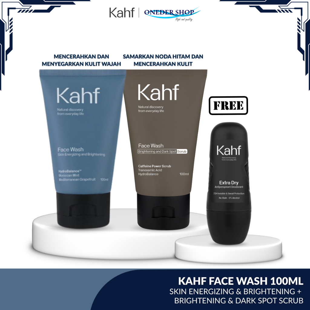 (Free Deodorant) Kahf Face Wash Skin Energizing & Brightening + Brightening & Dark Spot Scrub 100ml 