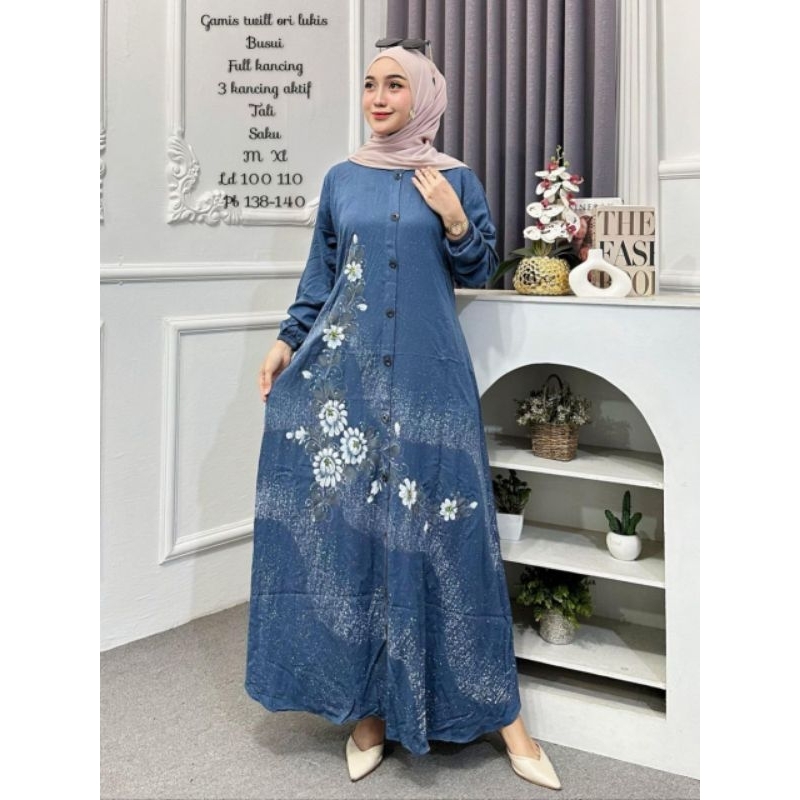 HK FASHION-BAJU GAUN GAMIS TWILL ORIGINAL 100% BATIK LUKIS MOTIF SLAYER/GAMIS TWILL ORI PEKALONGAN/M