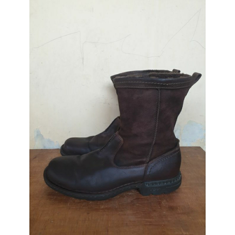 Sepatu Boots UGG Australia Brown Sherpa Leather Casual Boot Outdoor Kulit