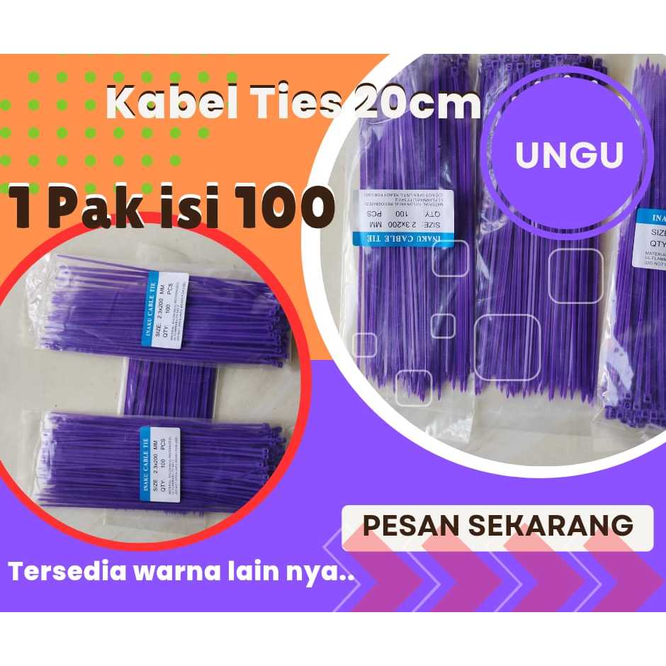 

UNGU Kabel Ties Nylon 20cm 1 Pack isi 100pcs | Kabel Tis 20cm Berbagai Warna 1 Pak isi 100 pcs