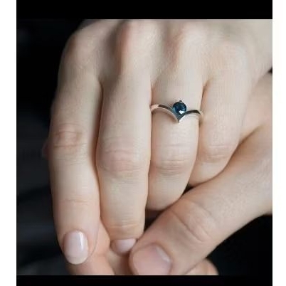 cincin wanita emas permata biru safire asli